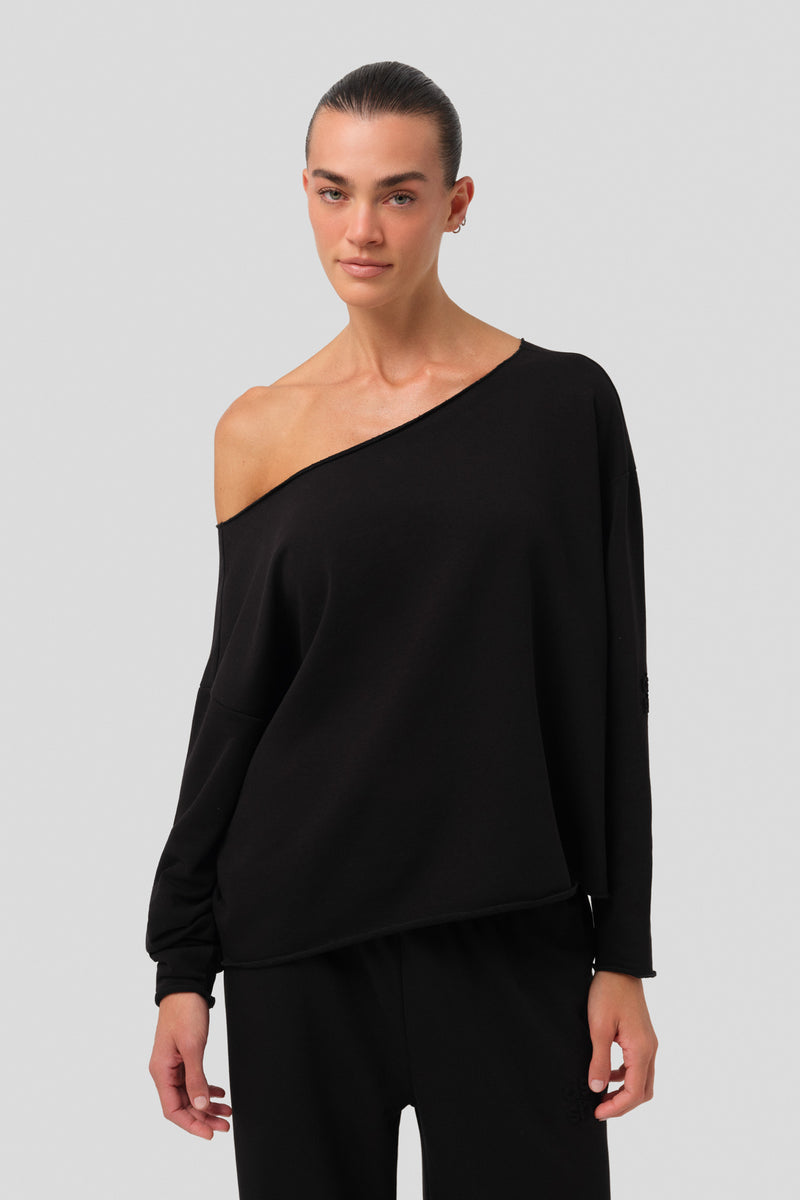 Lounge Kabartma Logolu Kayık Yaka Sweatshirt