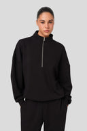 SİYAH RELAXED YARIM FERMUARLI SWEATSHIRT