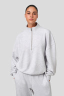 GRİ MELANJ RELAXED YARIM FERMUARLI SWEATSHIRT