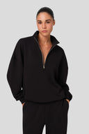 SİYAH RELAXED YARIM FERMUARLI SWEATSHIRT