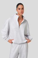 GRİ MELANJ RELAXED YARIM FERMUARLI SWEATSHIRT