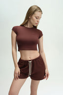 LOUNGEWEAR KAHVERENGİ CROP TİŞÖRT